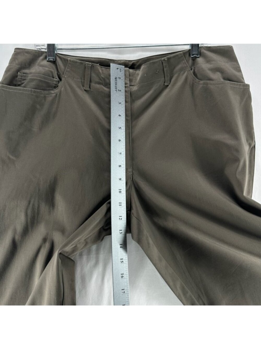 Avenue Stretch Chino Pants Womens 16 Petite Straight Leg Snap High Waisted Brown - Picture 3 of 12